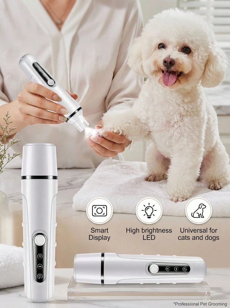 PETSIN Pet Nail Grinder, Cat Dog Electric Nail Trimmer USB Rechargeable With LED Light, Smart Display, Multi Grinding Modes For Various Pets, Upgraded Strong Motor For Tough Nails, Portable & Fashionable Design