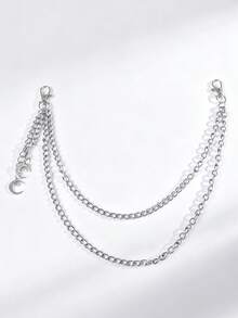1pc Star & Moon Punk Style Pants Chain Accessory, Hip Hop Jewelry Pants Chain, Suitable For Daily Wear - Silver - View 8