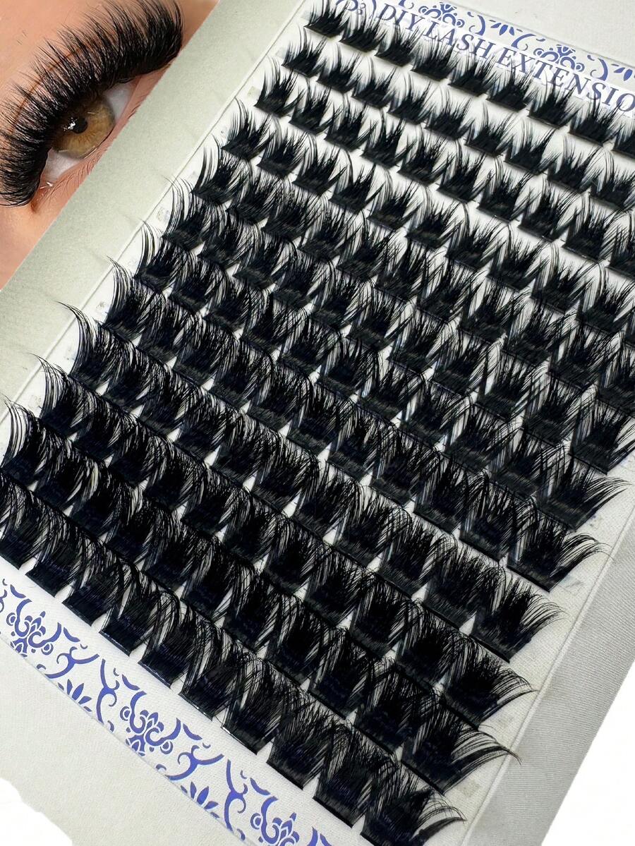 HBZGTLAD 12 Rows 10-18mm Dense Fluffy Hot Melt Thick Eyelash Extensions D Curl Fluffy Eyelash Clusters 0.05/0.07 Thickness Russian Curl Wispy Individual Mixed Eyelash Extensions Reusable - D - 查看 1