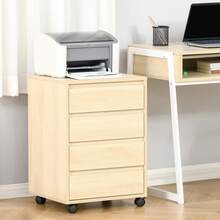 HOMCOM Cajonera de Oficina con 4 Cajones Cajonera de Escritorio con Ruedas Archivador Móvil para Estudio 46x40x65 cm Natural - Madera Natural - Ver 3