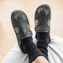 Fashionable Denim Gradient Cork Sole Comfortable Insole Men's Slip-On Casual Mule Slippers, Suitable For All Seasons, Commuting, Home, Office, Travel, Beach, Vacation - Black - View 4