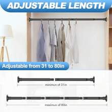 Shower Curtain Rod 31 To 80 Inch, 1 Inch Diameter Heavy Duty Adjustable Spring Tension Stainless Steel Telescopic Rod No Drilling, Easy Install - Black - View 4