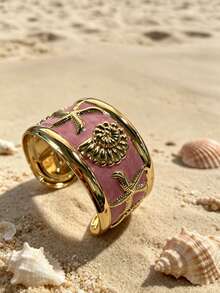 1pc Fashionable Creative Versatile Beach Vacation Niche Design Enamel Starfish & Seashell Bracelet Suitable For Women's Daily Wear - Pink - View 6