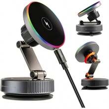 1pc 15W Magnetic Wireless Car Charger Mount, Upgraded 360° Rotating Magnetic Phone Holder With Foldable & Extendable Vacuum Suction Cup, Fast Charging Car Mount, Suitable For Dashboard, Compatible With IPhone And Android Phones, Ideal For Driving And Road Trips - Wireless Charging Phone Stand - View 9