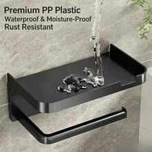 1pc Non Perforated Toilet Roll Paper Rack, Wall Mounted Double-Layer Storage Rack, Home Goods, Simple Black And White Multifunctional Storage Rack, Essential For Small Apartments, Practical Gift Items, Waterproof And Non Perforated - Multicolor - View 7