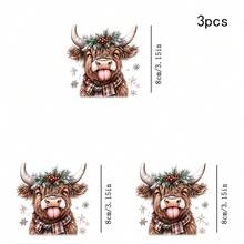 1/2/3pcs Christmas Highland Cow Heat Transfer Sticker, Long-Haired Yak With Tongue Out, Pine Branch Red Berry Wreath, Red And White Plaid Scarf, Snowflake And Snow Elements, Cozy Winter Cartoon Christmas DIY Print, Suitable For T-Shirts, Sweatshirts, Canvas Bags - Multicolor - View 13