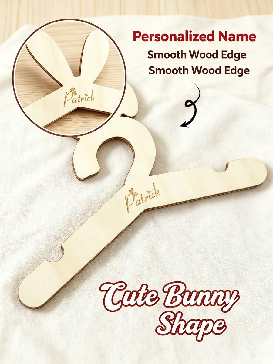 Customized Name Hanger, Personalized Wooden Hanger, Customizable Dress Hanger, Pants Hanger, Birthday Gift, Rabbit Hanger, Custom Style, Anniversary, Durable, Non-Slip, Multi-Functional, Unisex, Home, Friends, Fashion, Unique Gift - Multicolor - View 1