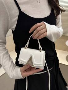 Fashion Mini Solid Color Flap Small Handbag, Women's Elegant Versatile Small Tote Bag, Shoulder Crossbody Bag - White - View 3