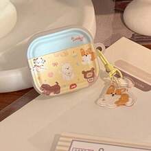 Ins Healing Style Multiple Puppy Print Protective Case, Cute Corgi Pendant Charm Full Coverage Anti-Drop Soft Shell For AirPods 4/Pro 2/Pro 3 Bluetooth Earphones - Yellow - View 7