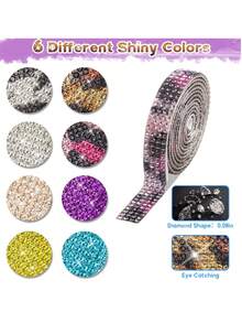 Rollo de tira autoadhesiva de strass todo en uno de 8 colores, cinta de lentejuelas de cristal brillante, adecuada para interior de coche, vaso, funda de teléfono, decoración de manualidades DIY - 4 filas, 1 yarda de ancho - Ver 2