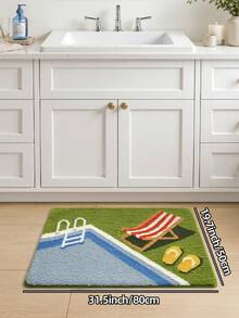 1pc Bathroom Floor Mat Carpet, Flocked Flocked Comfortable Foot Feel, Summer Pool Beach Bath Mat, TPR Backing Anti-Slip, Kitchen, Outdoor, Indoor, Hallway, Bedroom, Living Room, Bedside Rug, Machine Washable Easy To Clean, Bedroom Bathroom Decor - Multicolor - View 15