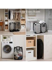 Giỏ đựng đồ giặt lưới dạng pop-up gấp gọn có tay xách, túi bên lớn, khay đựng quần áo sắp xếp cho giặt ủi, phòng tắm và du lịch - Nhiều màu - Xem 4