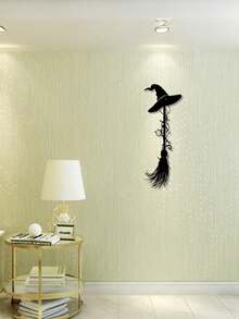 1pc Vintage Witch Broom With Hat Wall Decor, Black Halloween Decoration Craft, Suitable For Home Garden Display, Halloween Living Room Entryway Decoration, Halloween Decoration, Halloween, Halloween - Multicolor - View 6
