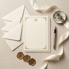 16pcs Set, Includes 3 Linen Texture Envelopes, 10 Rose Letter Papers, 3 Rose Seal Stickers, Office Supplies, Bridesmaid Proposal Gift, Wedding Invitation Cards, Romantic Letters, Mother's Day Gift Cards, Writing Letters - White - View 1