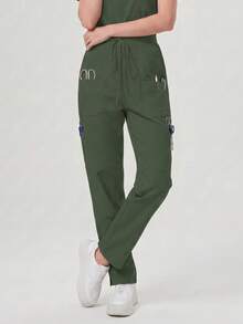 Pantalones de mujer/enfermería, pantalones cómodos, pantalones de unicolor y de bolsillos múltiples simples para primavera - Verde Oscuro - Ver 6