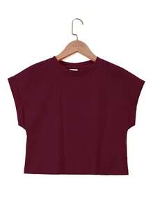 Tween Girl Customized Cotton Top, Spring/Summer Round Neck Short Sleeved T-Shirt With Tropical Letter Print, Suitable For Daily Casual Wear And Vacation - Jujube Red - View 7
