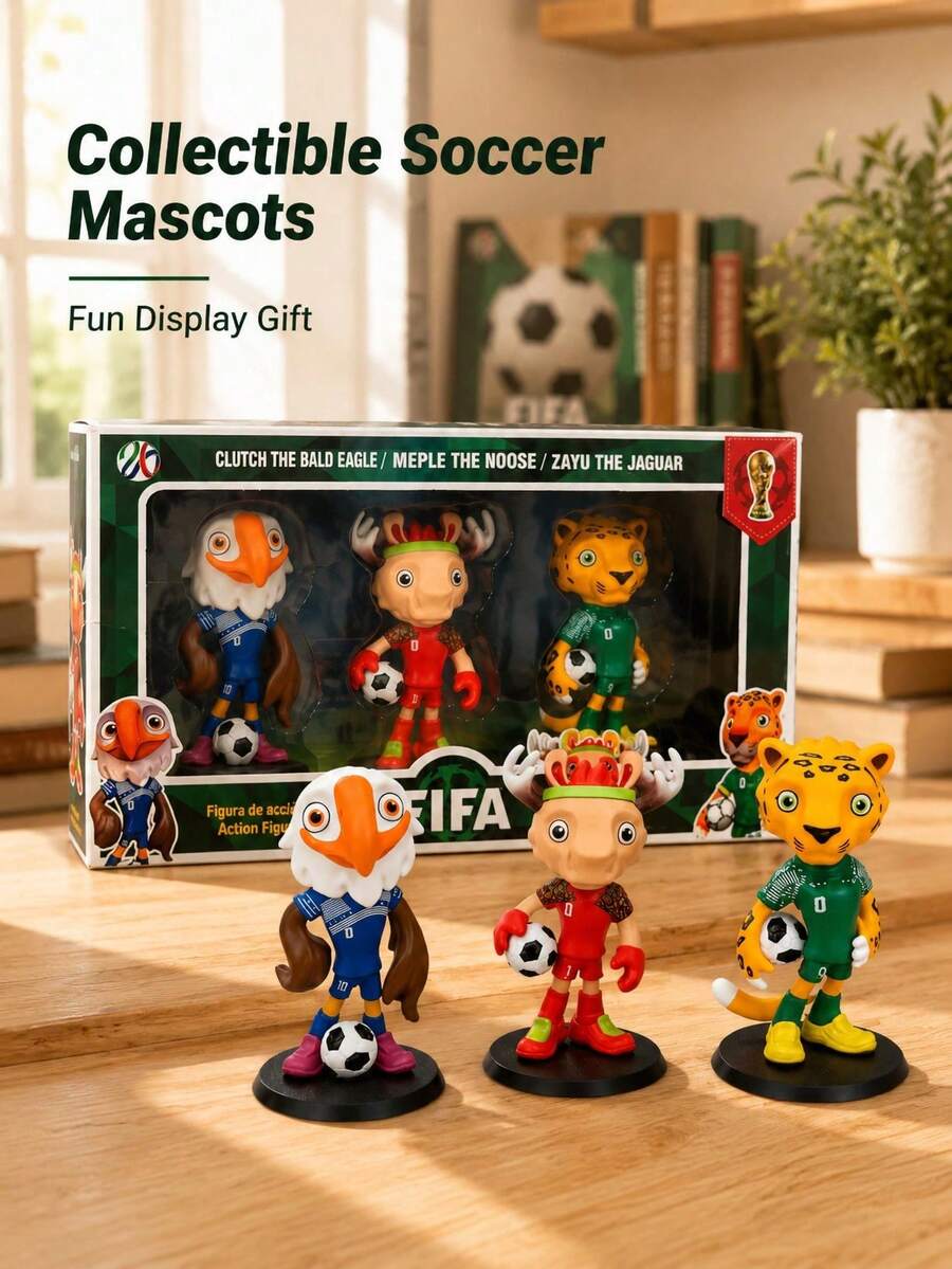 FIFA 2026 World Cup Mascot Figure, Clutch The Bald Eagle, Meple The , Zayu The Jaguar Anime Action Figure, Soccer Football Merchandise Gift For Friends Birthday, PC Case Ornament, Home Decor, Aesthetic - Multicolor - View 1