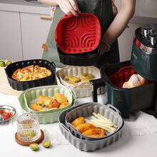 1pcReusable Air Fryer Silicone Pot Liner, Non-Stick Square Air Fryer Basket Insert With Handles, Heat Resistant Baking Tray For Oven Microwave, Easy Clean Air Fryer Accessories - View 3