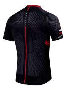Men's Short Sleeve Cycling Jersey, Summer Mid-Stretch Slim Fit, Breathable Road & Mountain Bike Top, Moisture-Wicking Quick-Dry Cycling Gear, 3 Back Pockets - Universal Version, Suitable For Cycling, Off-Road, Motorcycle Touring, Training Wear - Black - View 2