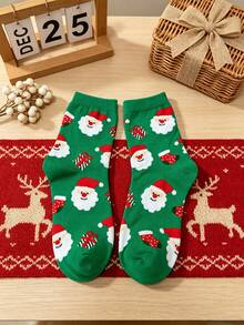 1 Pair Unisex Santa Claus Mid-Calf Socks, Suitable For Christmas Party, Holiday Events And Multiple Occasions - Multicolor - View 9