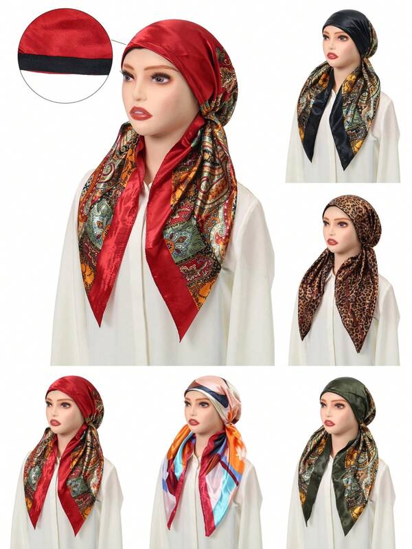 1pc New Satin Paisley Print Headscarf Hat, Faux Silk Breathable Headwrap Cap, Versatile Headscarf Hat For Women