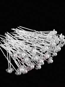 20 Pcs Set Fashion Wedding Bride Faux Pearl Flower Crystal Rhinestone Hair Clip Bridesmaid Headpiece Hairpin Bridal Hair Fork Hair Comb - Silver - View 2
