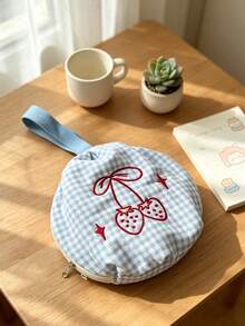 Cute Embroidered Underwear Storage Bag, Portable Round Travel Organizer Bag For Bras, Socks, Strawberry Pattern, Toiletries And Cosmetics Storage Bag With Handle - Multicolor - View 12