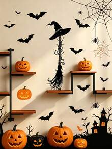 1pc Vintage Witch Broom With Hat Wall Decor, Black Halloween Decoration Craft, Suitable For Home Garden Display, Halloween Living Room Entryway Decoration, Halloween Decoration, Halloween, Halloween - Multicolor - View 2