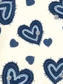 Tween Girl Heart Print Crew Neck Sweatshirt And Flare Pants Casual Set - White - View 5