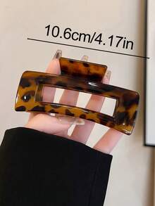 4pcs/1pc Women's 10.6cm/4.17in Brown Leopard Print Straight Square Lightweight Plastic Hair Claw Clip, Fashion Versatile Premium Elegant Minimalist Solid Color Hair Accessory For Daily Wear, Casual, Party, Commute, Beach, Vacation, Ponytail, Updo, Face Washing, Bathing, Makeup, Outfit Matching, Hair Clip - Multicolor - View 5