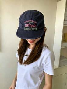 1pc Niche Design Letter Embroidered Soft Flat Brim Cap, American Vintage Baseball Hat - Multicolor - View 2