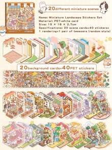 1 Set 60pcs Scene Stickers, Includes 40pcs Materials, 20 Scenes, Miniature Scene Sticker Box, Easy To Store, Mini House Stickers, Suitable For Decoration Stickers, Creative Self-Adhesive House Stickers, Decorative Stickers - Multicolor - View 4