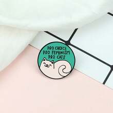 1Pc Of Circular Green Background Cartoon Cat Slogan With Niche Design For Young Men's And Women's Jackets Backpacks Personalized Decoration Brooch - Multicolor - View 8