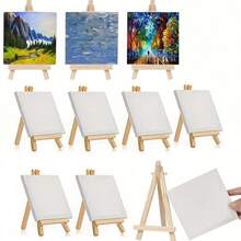 Mini Canvas And Easel Set, Mini Canvas Board, Mini Wooden Easel, Suitable For Painting, Oil Painting And DIY Graffiti, Christmas Gift - White - View 1