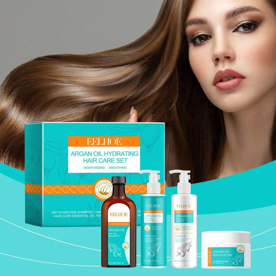 EELHOE 1 Set,Moroccan Argan Hair Care Set, Improving Damaged Hair Quality, Making Hair Smooth And Supple, Nourishing Scalp Hair Follicles, Promoting Healthy And Smooth Hair Quality, Lustrous And Voluminous Hair Set - 青碧色 - 查看 1