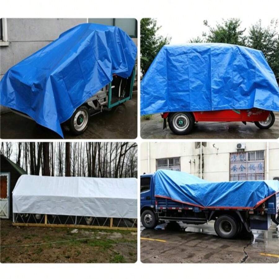Lona impermeable gruesa azul & roja, resistente a desgarros y a los rayos UV, de PE con ojales de metal reforzados, cubierta para todo clima para camión/camping/piscina/barco/sitio de construcción - A - Ver 1