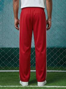 EVRINFINITE Pantalones de chándal holgados con cordón en la cintura y estampado de eslogan, para rave, pantalones deportivos, pantalones de verano - Rojo - Ver 2