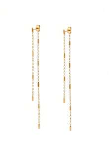 1 Pair Stainless Steel Teenager's Earrings, Long Tassel With Chain And Rectangular, Minimalist Luxury Style, Suitable For Daily Commute And Date - Multicolor - View 5