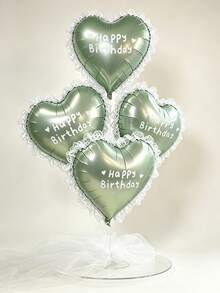 Heart-Shaped Balloons With Happy Birthday Sticker, 18-Inch Heart-Shaped Balloons - Green And White With Lace Edge Photo Background Decoration, Suitable For Birthday Party, Birthday Party Decoration Atmosphere Background Studio Equipment Photo Props - Heart-shaped Sticker With Lace Trim - View 10
