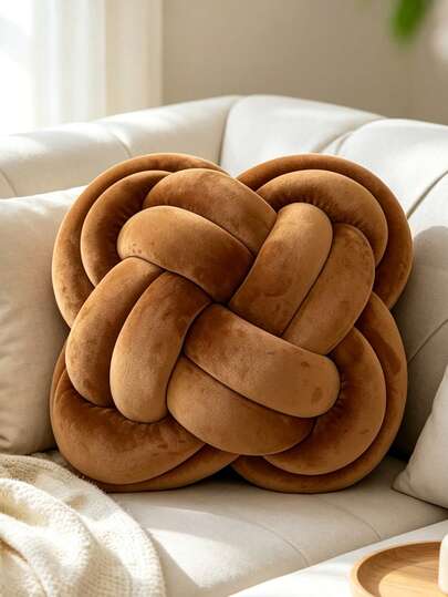 1 pieza Cojín decorativo hecho a mano con nudo chino tejido, suave y cómodo, para sala de estar, sofá, dormitorio, cama, tamaño pequeño, color caramelo