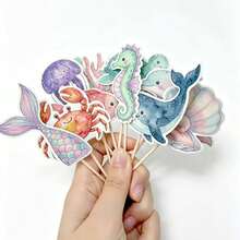 10 ou 30 décorations de cupcakes en forme d'animaux marins, comprenant tortue de mer, requin, hippocampe, queue de sirène, dauphin, coquillage, crabe, méduse, corail et autres thèmes sous-marins pour fête de baptême, fête d'anniversaire, fête de révélation de genre, décorations de gâteau - Multicolore - Voir 6