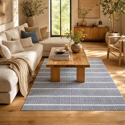 KIWI MOBLEKIT | Cotton Rug 120x170 Cm Grey Striped, Living Room And Bedroom Rug, Soft 100% Cotton Fabric, OEKO-TEX Standard 100 Certified, Nordic Style