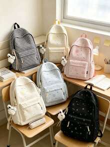 1pc/5pcs Popular Plaid Star Student Backpack, Lightweight Multi-Pocket Design, Suitable For Back To School And Travel, Can Hold Textbooks And Pencil Cases, Thickened Shoulder Straps, No Plush Dog Pendant, Student Daily School Backpack - Multiple Styles - View 2