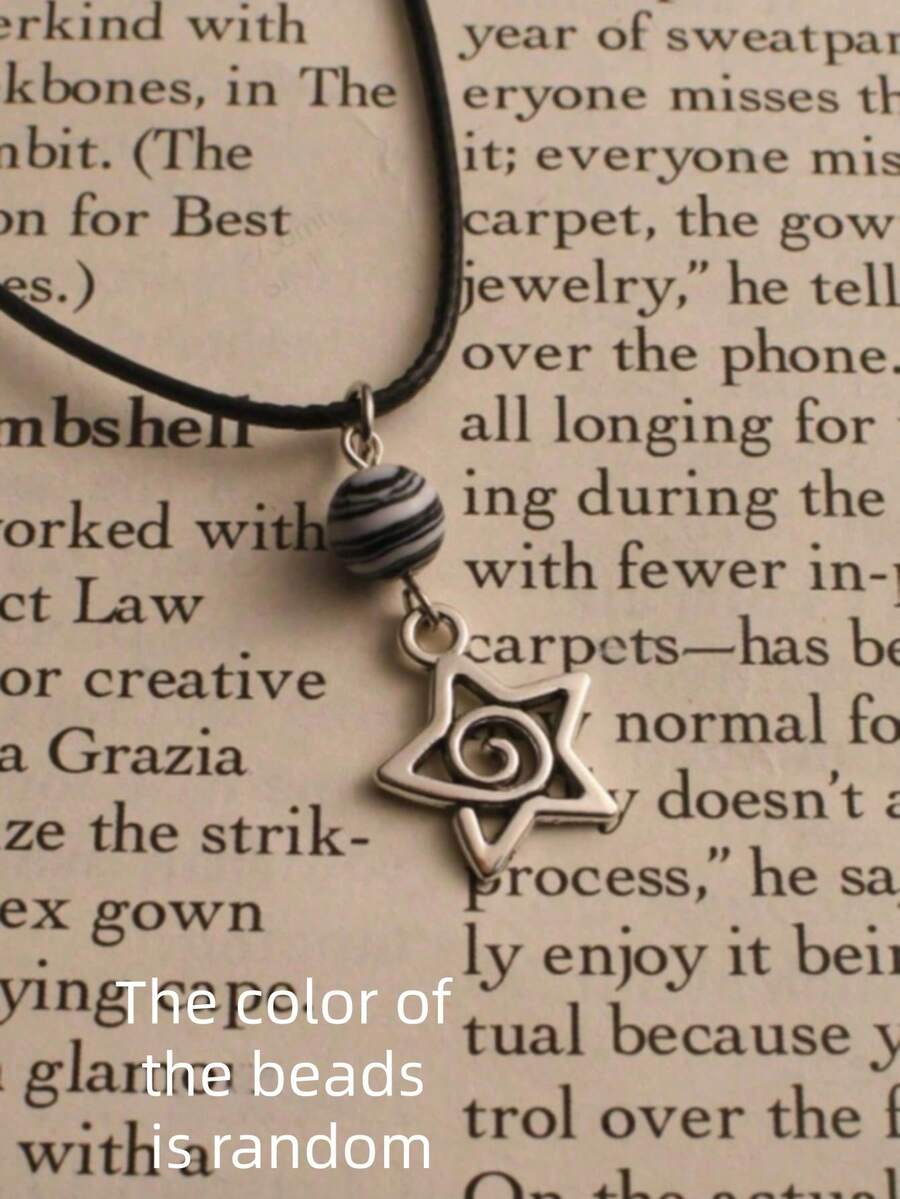1pc Y2K Silver Swirl Star Pendant Necklace, Suitable As Aesthetic Jewelry Gift For Women - Planetary Swirl Pentagram - View 1