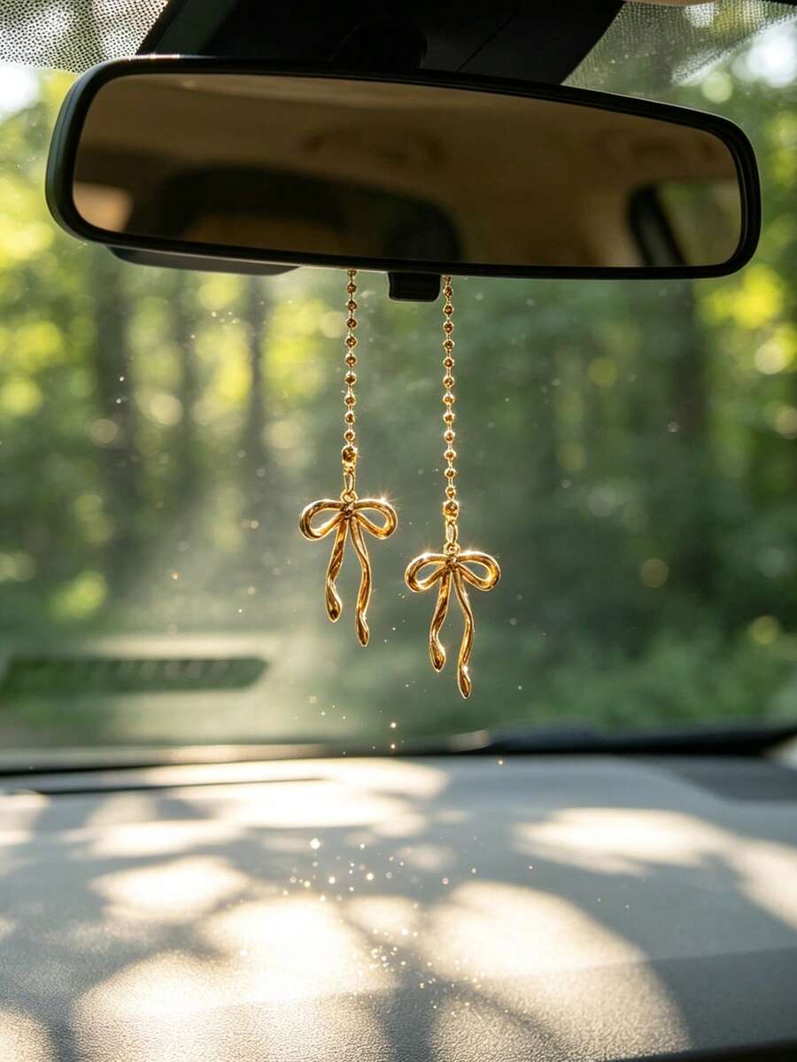 1件合金蝴蝶結汽車後視鏡吊飾,女性車內裝飾配件 - A - 查看 1