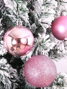 44pcs Pink Christmas Ball Ornament Set With Hanging Rope And Pink Bows, Suitable For Christmas Tree, Holiday, Wedding Party, Home Decor, Shatterproof Shiny Holiday Hanging Decorations - Pink - View 7