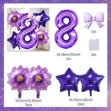 Purple Flower And Star Balloon Set - 32 Inch Number Balloon With Light Purple Bow - Suitable For Indoor/Outdoor Decoration Theme Party Supplies - Especially Suitable For Birthday Party, Baptism Party And Bachelorette Party. - Purple Flower - View 16