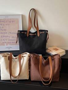 Large Capacity Canvas Bag. Fashionable Shoulder Bag. Casual Tote Bag. Simple Commuter Underarm Bag - Multicolor - View 7