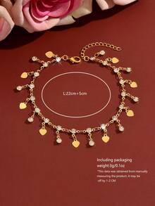 Gentle Gold Heart-Shaped Luxury Tassel Anklet, Suitable For Beach Vacation, Photo-Worthy Party Sweet Accessory - 1912-hB - View 6