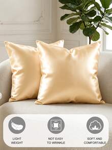 1pc/2pcs Champagne Luxury Satin Pillowcase, Soft & Breathable, Pillowcase Only, No Filling, Silky Smooth, Ultra Soft & Breathable, Ideal Gift For Family & Friends, Suitable For Travel. Envelope Closure, Luxury Bedding Pillowcase, Ultra Soft Hotel Pillowcase - Champagne Color 2pcs - View 4